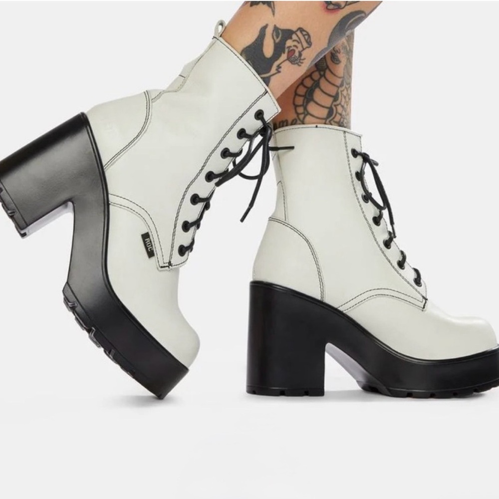 ROC White Platform Combat Boots - Picture 3 of 8